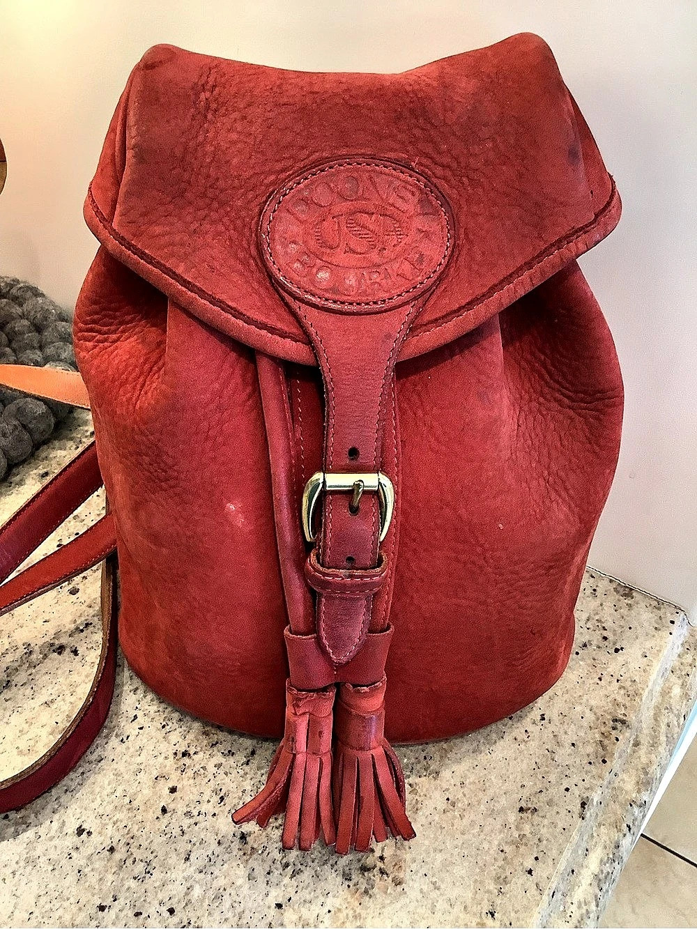 Dooney & Bourke Nubuck Drawstring Backpack Red Leather